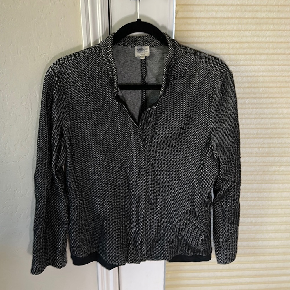 Armani Collezioni Stretchy Knit Herringbone Black and White Jacket 14